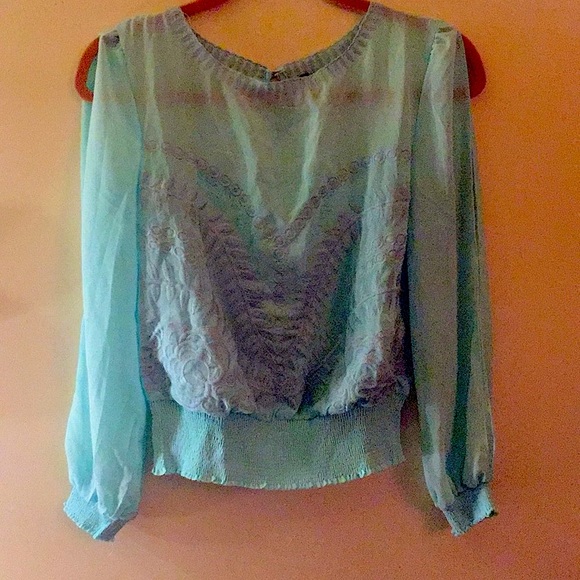 🔥⚡️Aqua 🦋Blue🐬 Slit Open Arm Blouse👚💥✨ - Picture 3 of 6